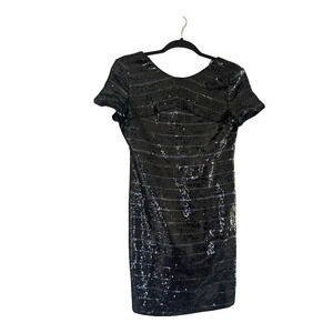 Trafaluc Sequins Dress Short Sleeve Black and Blue striped mini dress size med